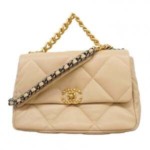 Chanel 19 Lambskin Chain Shoulder Bag in Beige and Gold, 2-Way for Women